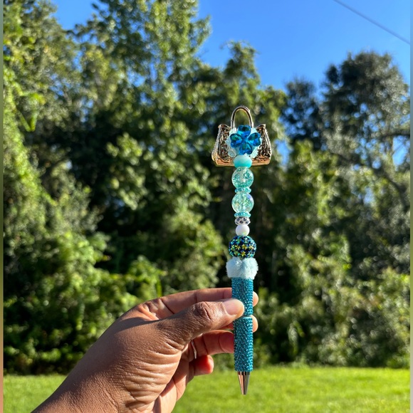 Accessories - Custom Designed Turquoise Rhinestone Pen with Gold Purse Charm